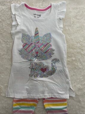 SALE! NWOT Cynthia Rowley Glitter Unicorn-Cat Top Rainbow Stripe Leggings Size 6